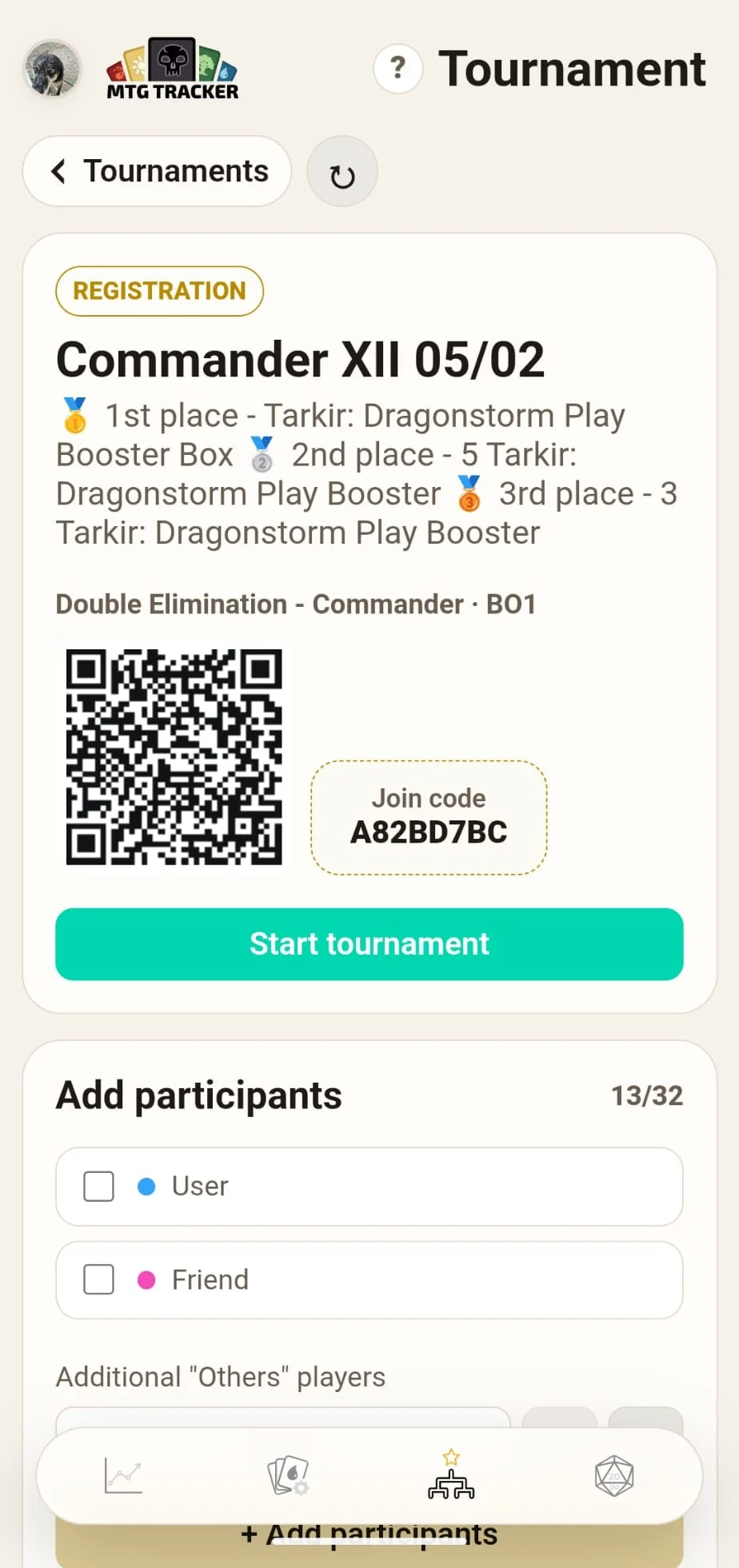 MTG Tracker light tournament registration